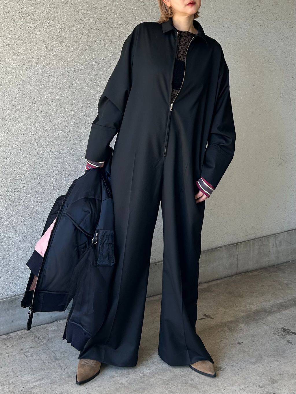 ZIP UP ジャンプスーツのコーディネートスナップ（SAKURAKO