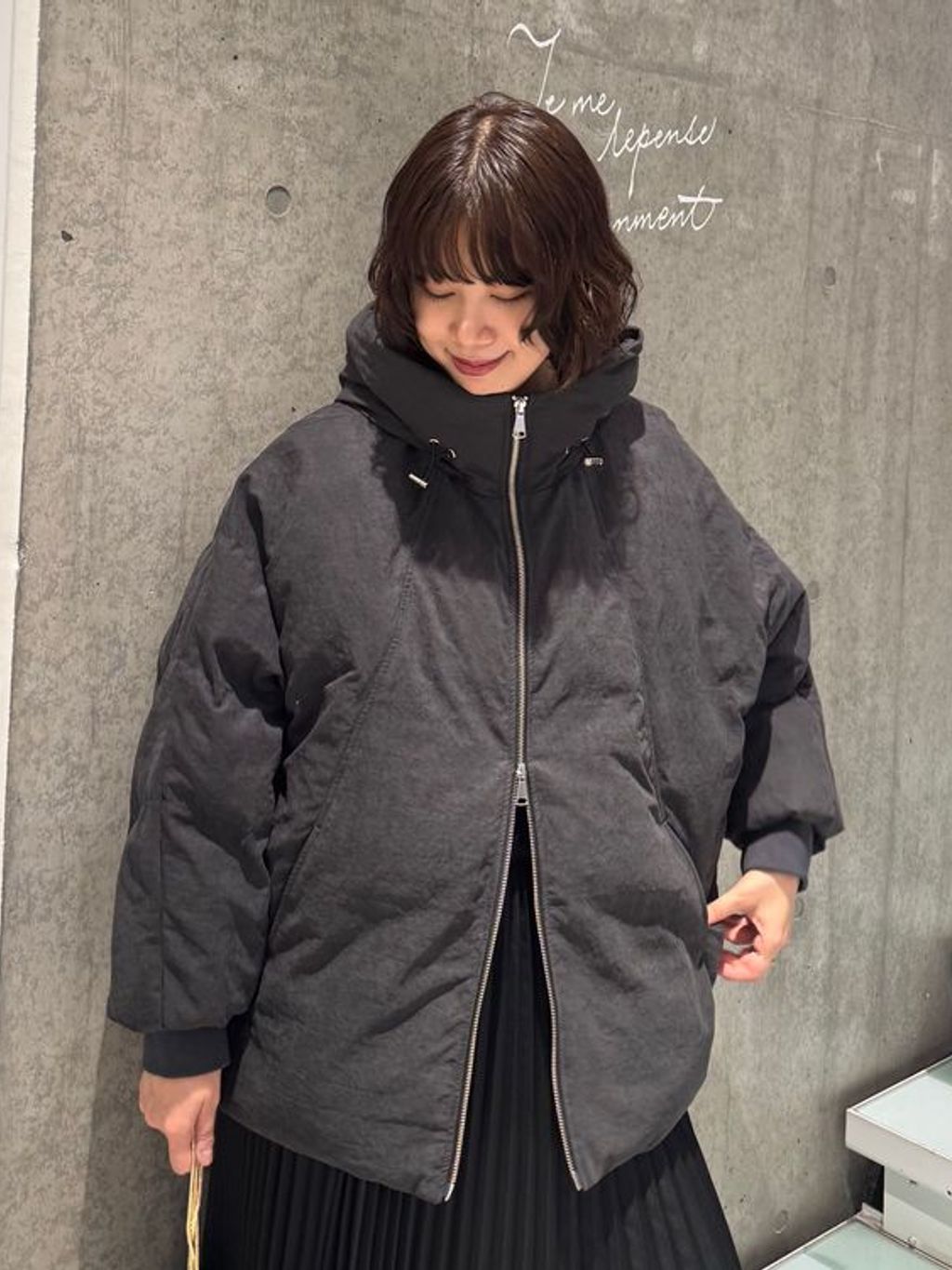 中綿ボリュームフードブルゾンのコーディネートスナップ（sakurako