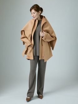 スタンドカラーZIPリバーコートのコーディネートスナップ（VERMEIL