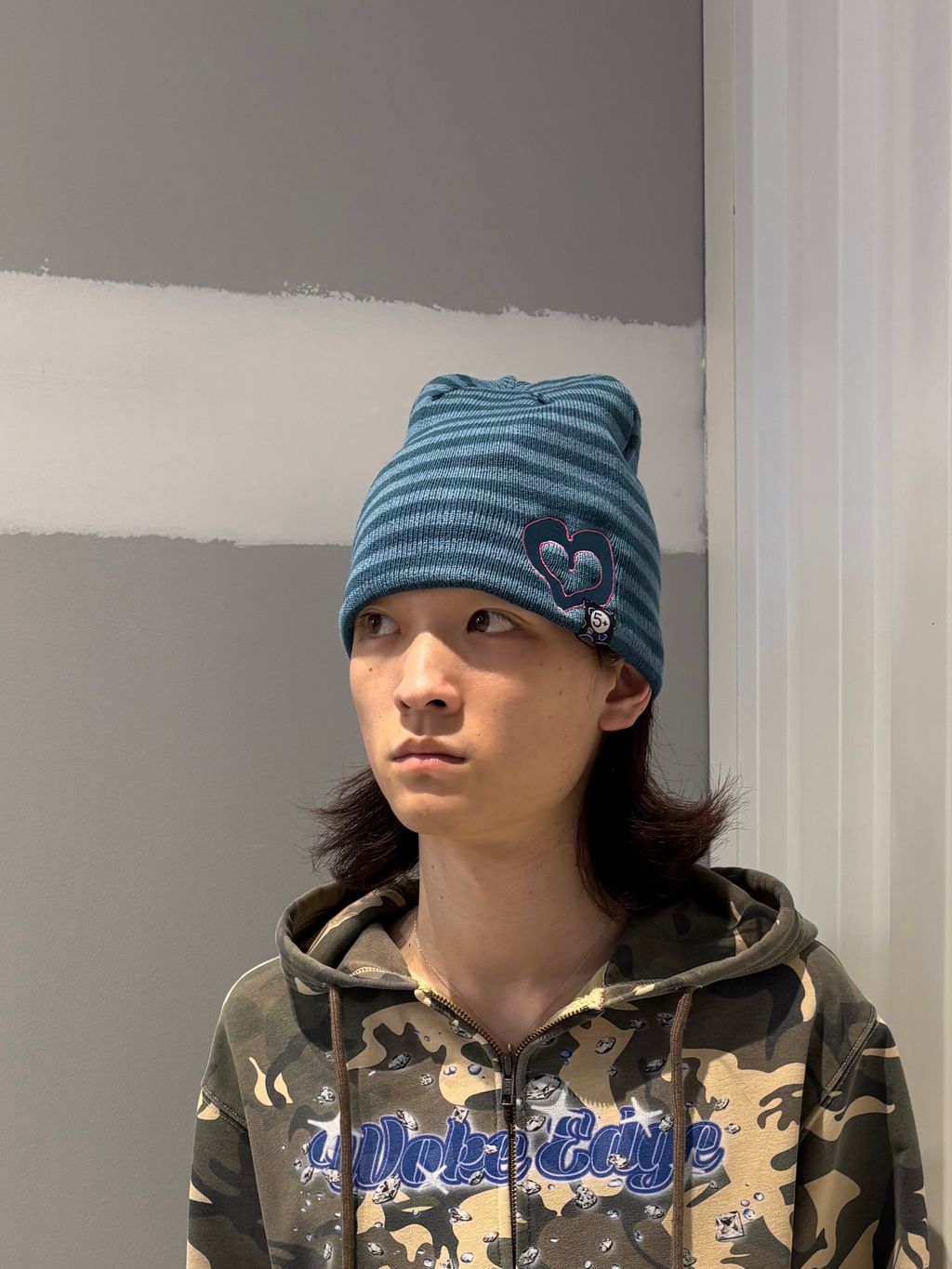 SAGE / セイジ 別注 Heart Striped beanieのコーディネートスナップ