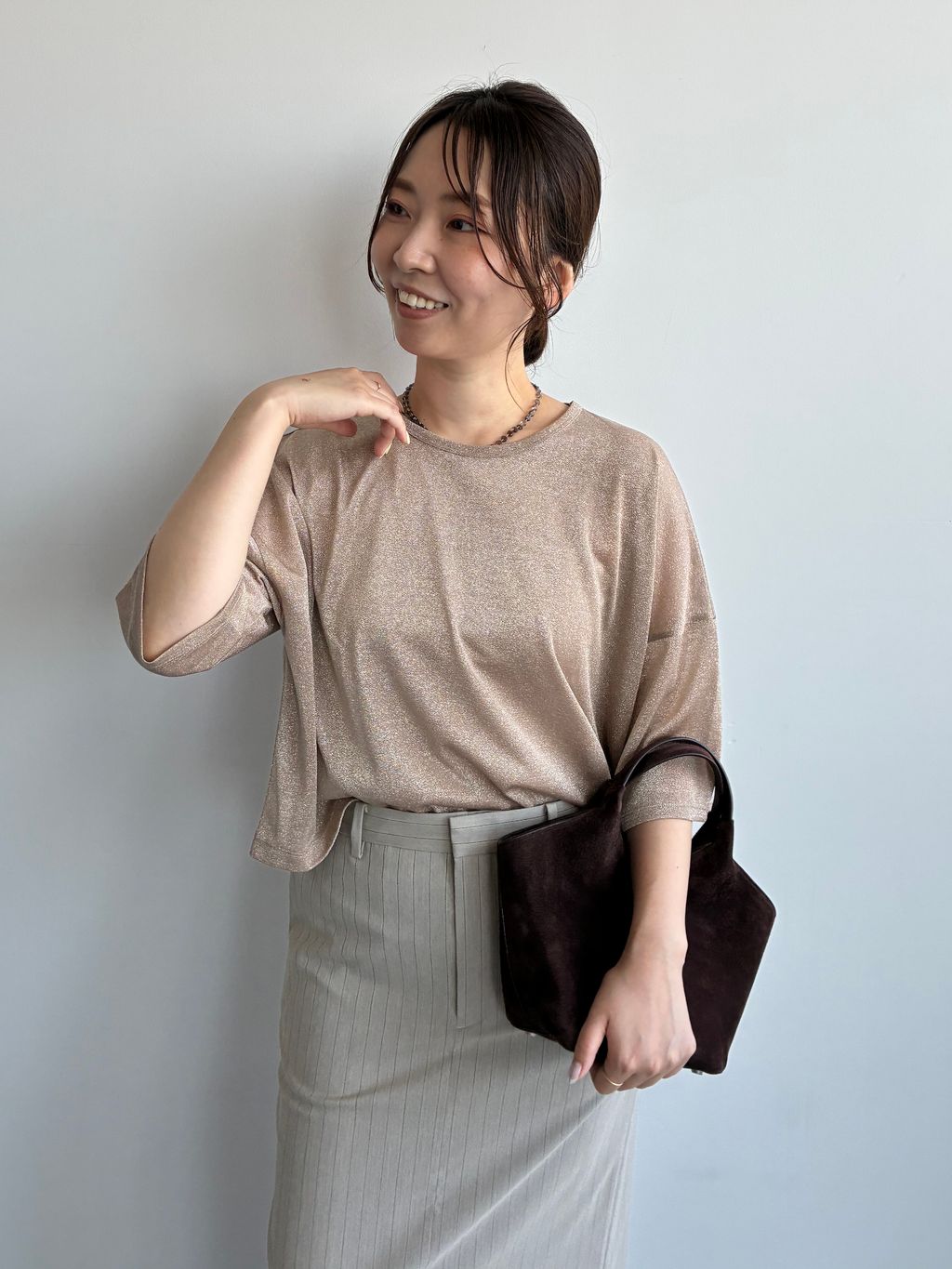 予約》ラメハーフスリーブTシャツのコーディネートスナップ（kodaka