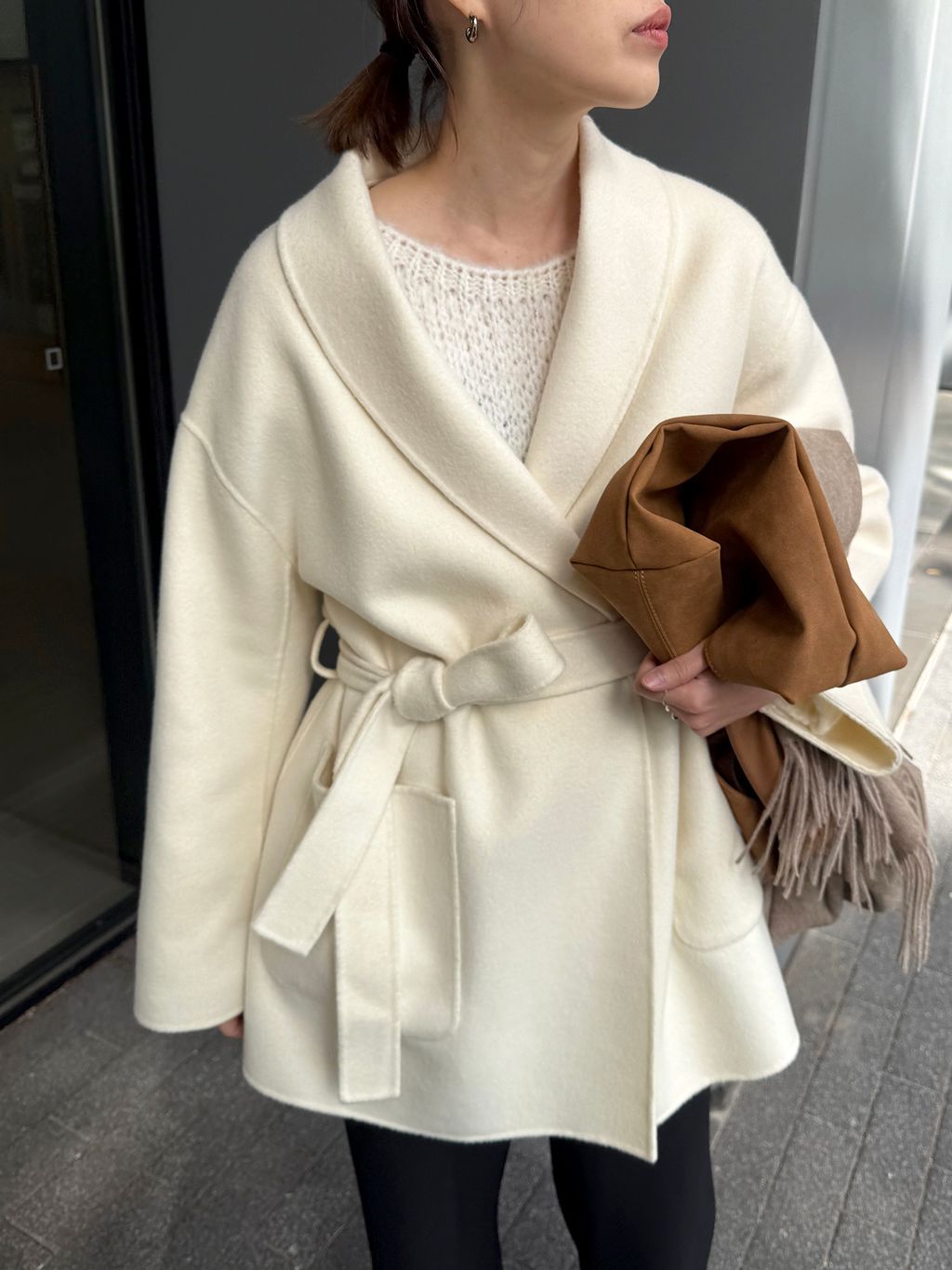 SUPER140 ダブルフェイスベルテッドコートのコーディネートスナップ