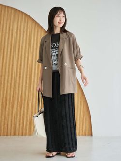 追加2》リネンレーヨンハーフスリーブジャケットのコーディネート
