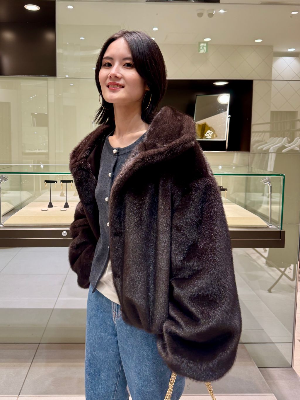 エコファースタンドカラーミドルブルゾンのコーディネートスナップ