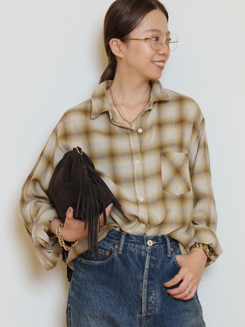 REMI RELIEF/レミレリーフ】 C/W OMBRE CHECK シャツのコーディネート