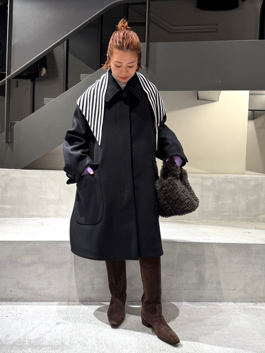 IENA LA BOUCLE ハードメルトンスタンドネックコートのコーディネート