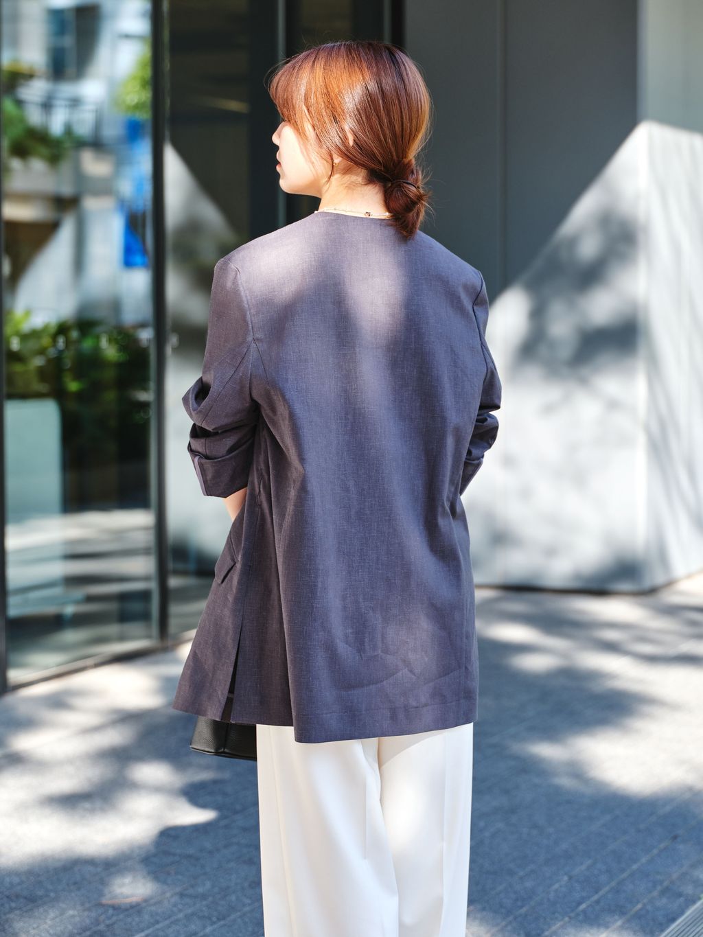 麻ストレッチVカラージャケットのコーディネートスナップ（noa