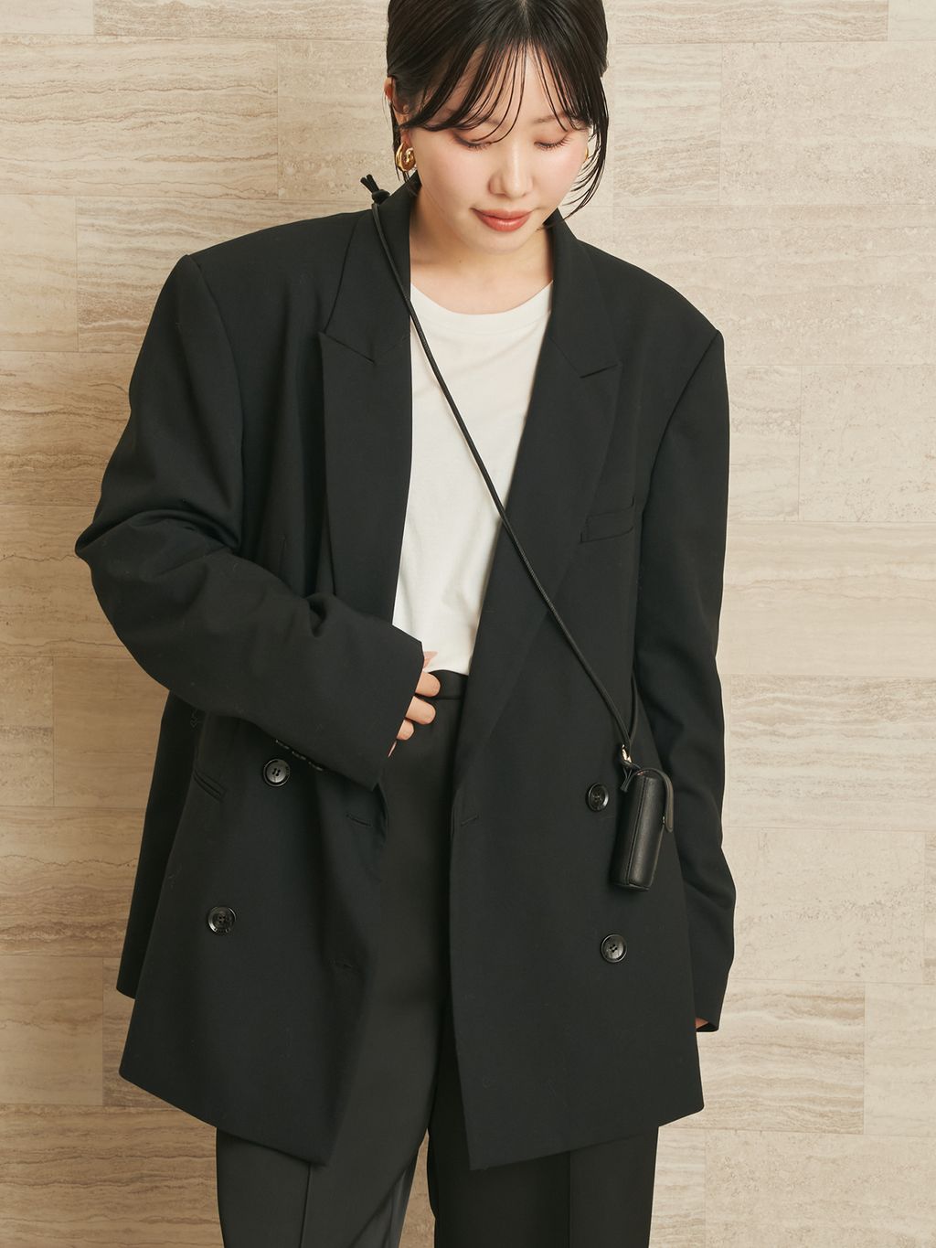 【美品】プラージュ　シアージャケット　ブラック 予約》mannish ジャケットのコーディネートスナップ（risa）｜Plage