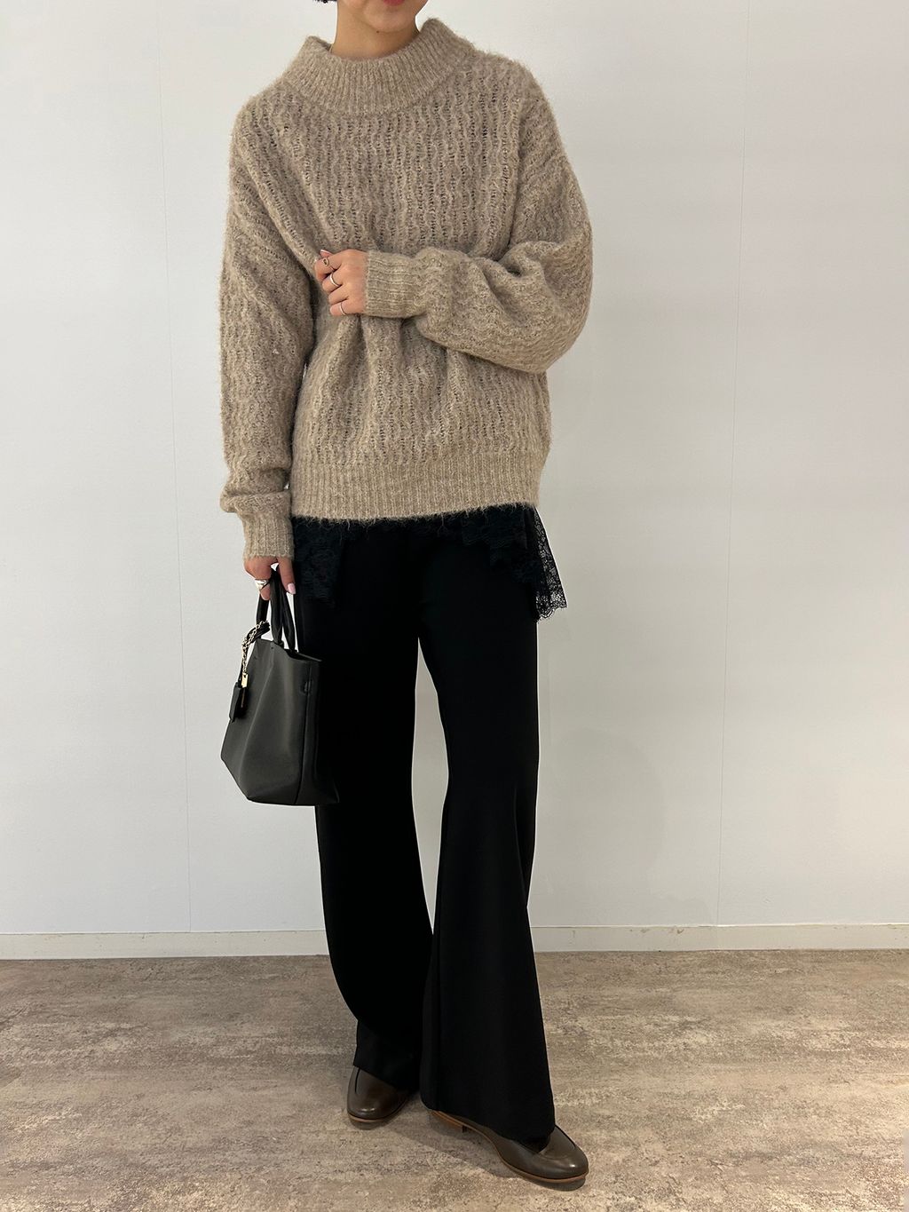 SLOBE IENA ニット ベージュ 長袖　アルパカ混BIG プルオーバー アルパカ混BIG プルオーバーのコーディネートスナップ（yuka）｜SLOBE