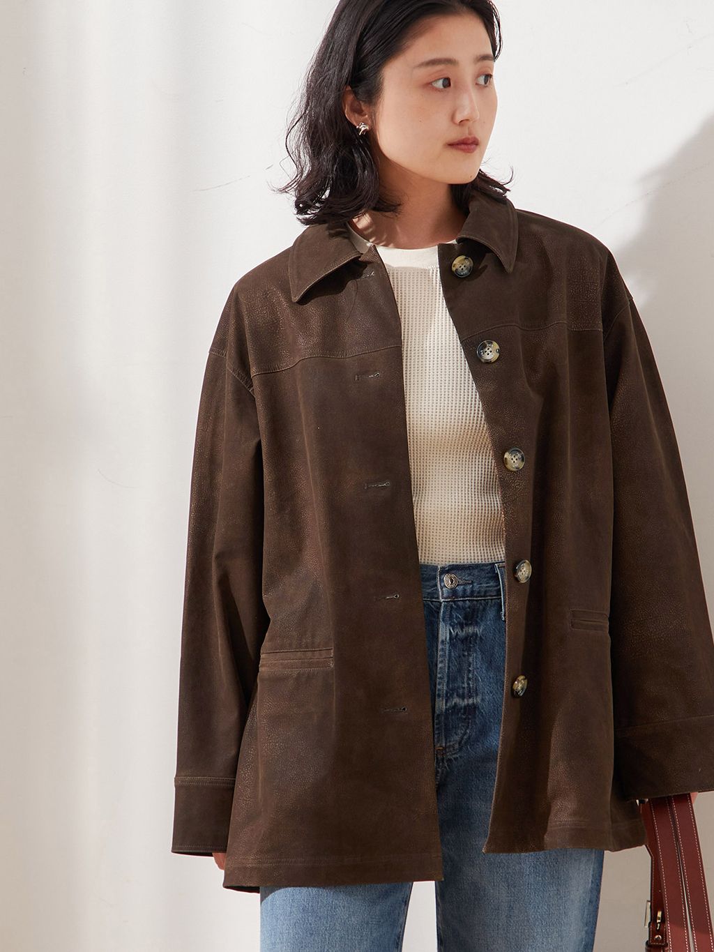Uhr/ウーア】Fake Suede Jacket：ジャケットのコーディネートスナップ