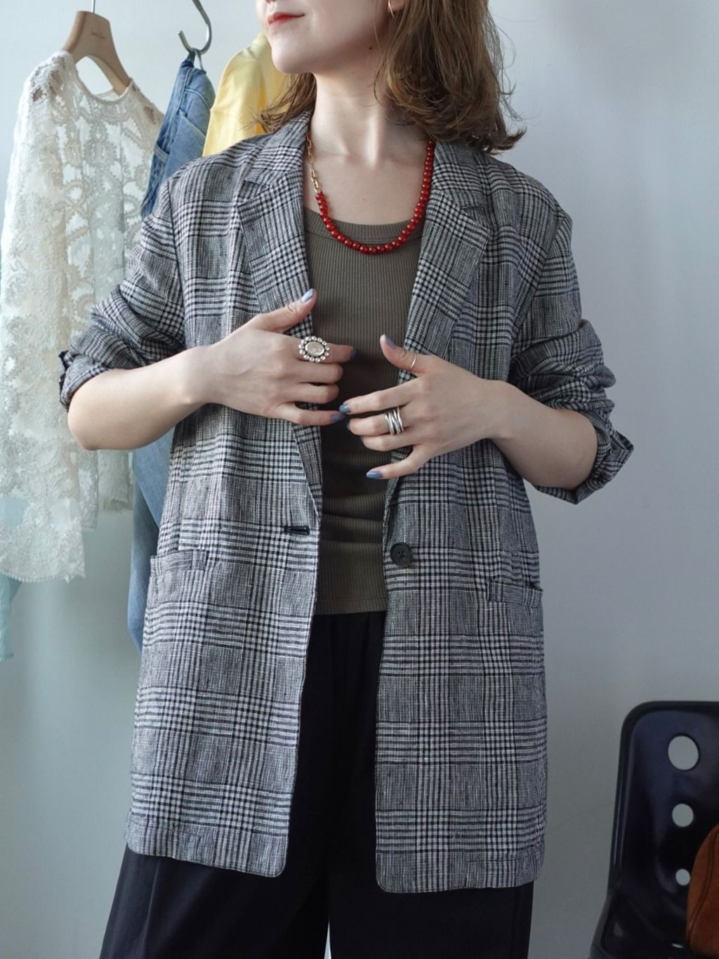 新色有り / 追加》甘撚テレコアメスリタンクのコーディネートスナップ