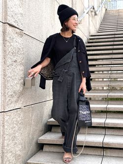 アパルトモン　アティックバイジョンブル　BLACK DENIM OVER ALL ATTICK BY JOHNBULL/アティック バイ ジョンブル】 BLACK DENIM OVER