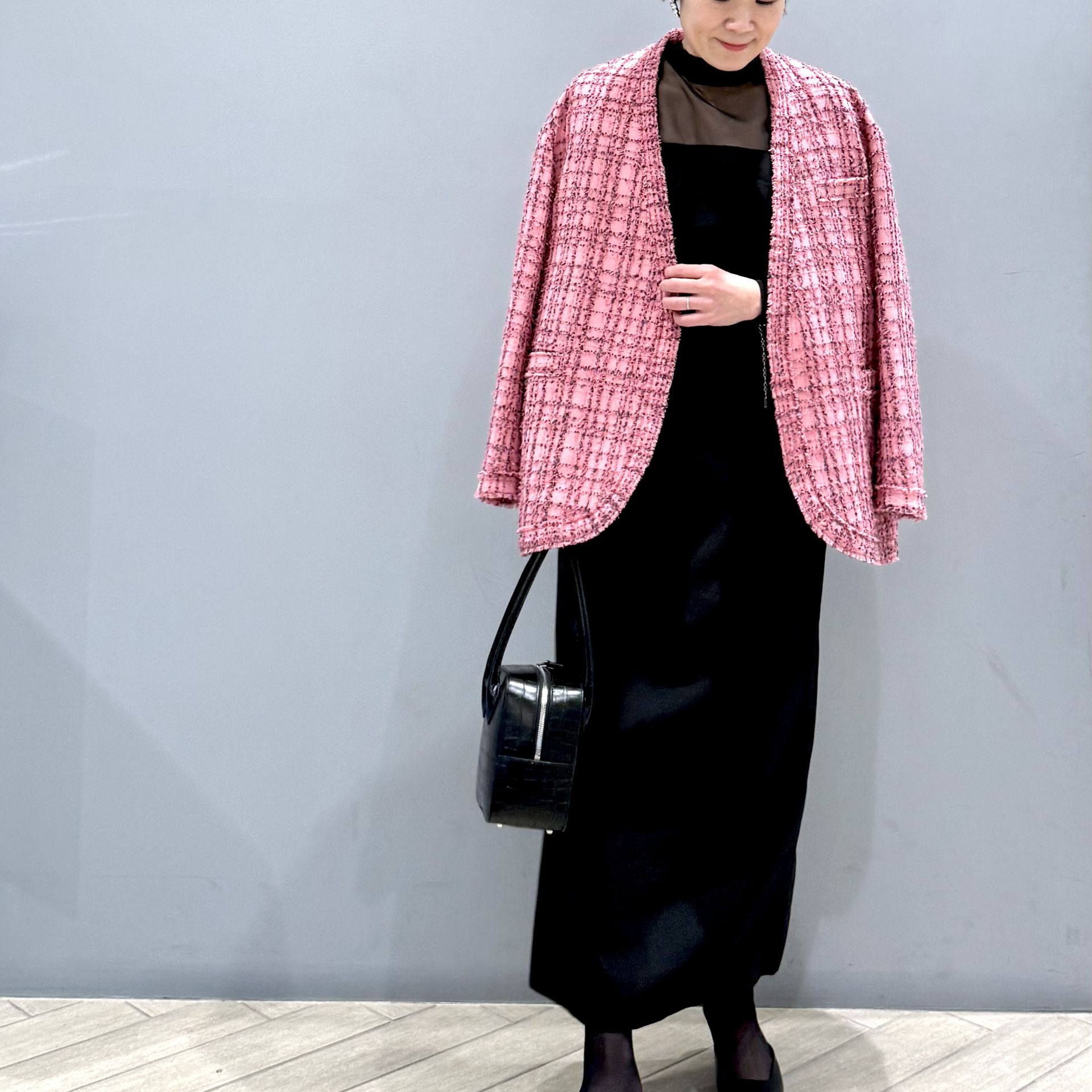 フォルムニット バレルラインワンピースのコーディネートスナップ