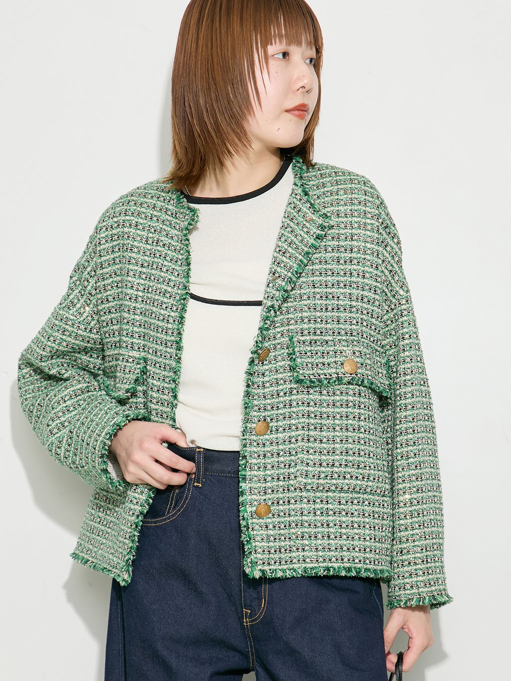 SP】GIOLICA TWEED ドルマンジャケット 2のコーディネートスナップ