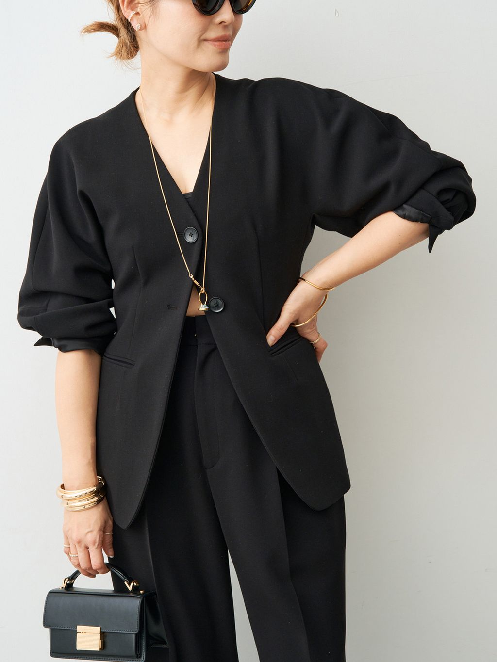 予約》CELERI ノーカラー ジャケットのコーディネートスナップ（HIRO