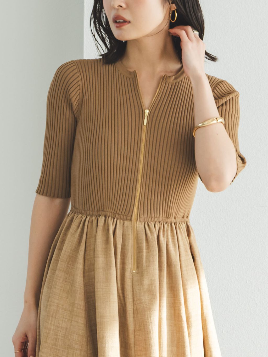 NOBLE ブラウン ミニマリストワンピース NOBLEのコーディネートスナップ（minami.a）｜NOBLE（ノーブル
