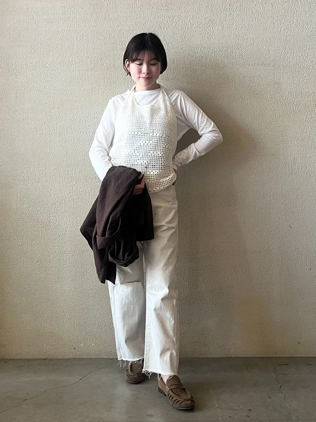 LCワッシャー ショールカラージャケットのコーディネートスナップ（A.D