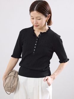 アイレットフリルハーフスリーブニットのコーディネートスナップ（Suzy