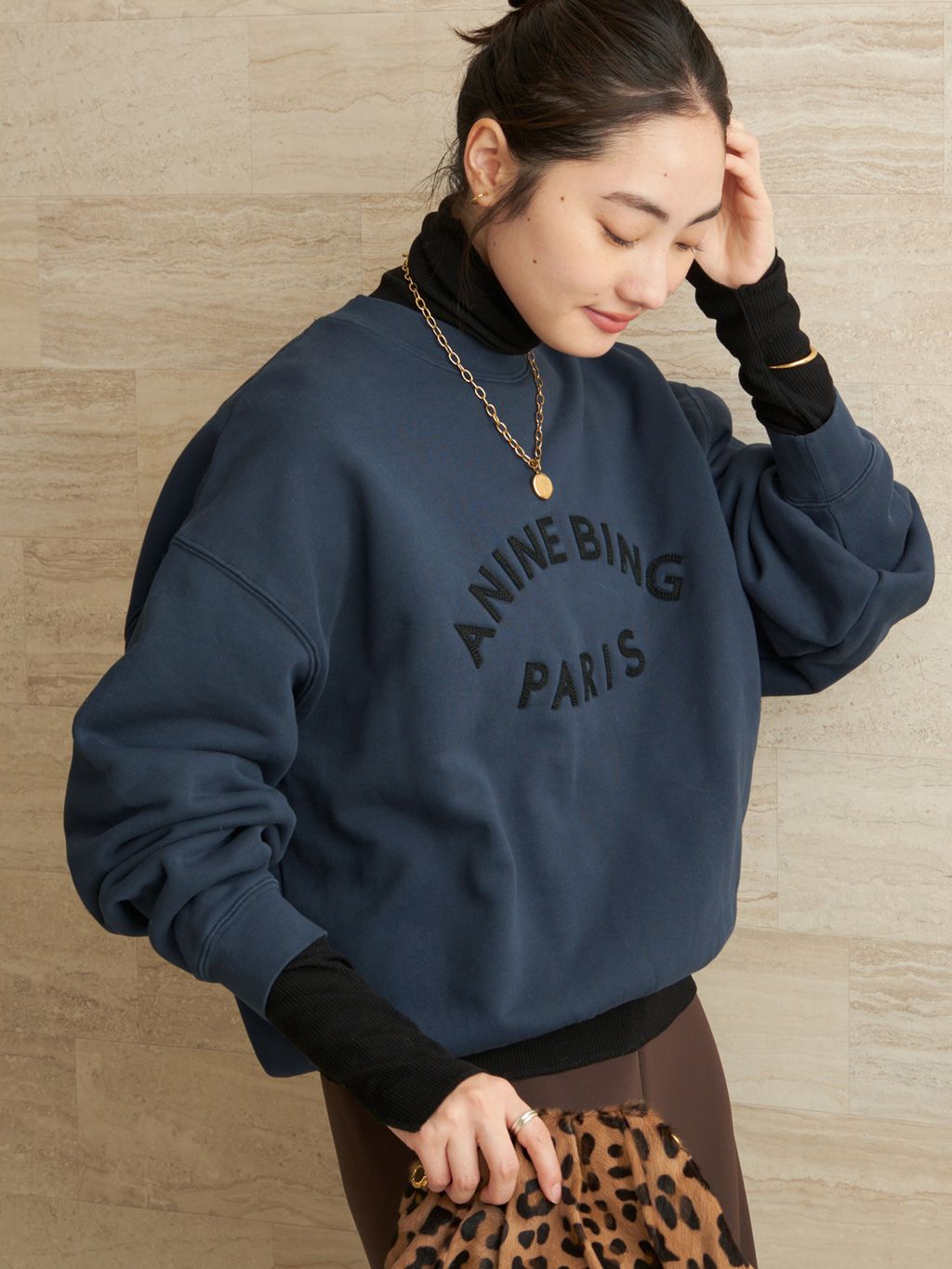 ANINE BING ネイビー トレーナー 予約》ANINE BING / アニービン JASI SWEATSHIRT PARIS スウェットの