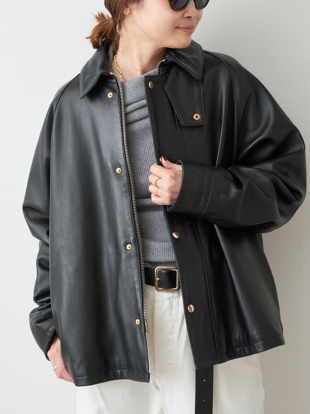 追加 CINQUANTA レザーブルゾンのコーディネートスナップ（MIZU