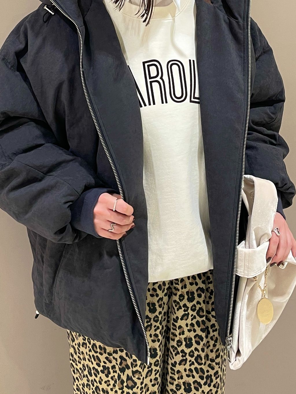 中綿ボリュームフードブルゾンのコーディネートスナップ（Nana