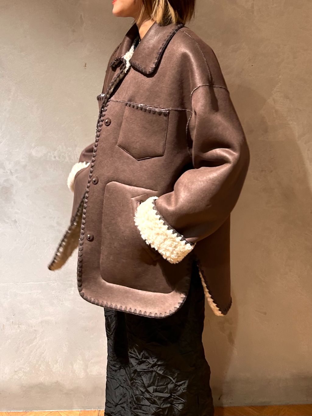 IENA LA BOUCLE リバーシブルファーリーボンディングブルゾンの 