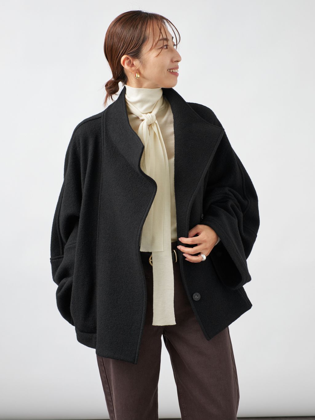 VERMEIL par iena ワッフルバイカラーニットジャケット 予約》LE PETIT PULLE ル プティ プレ タイ付きハイネックの