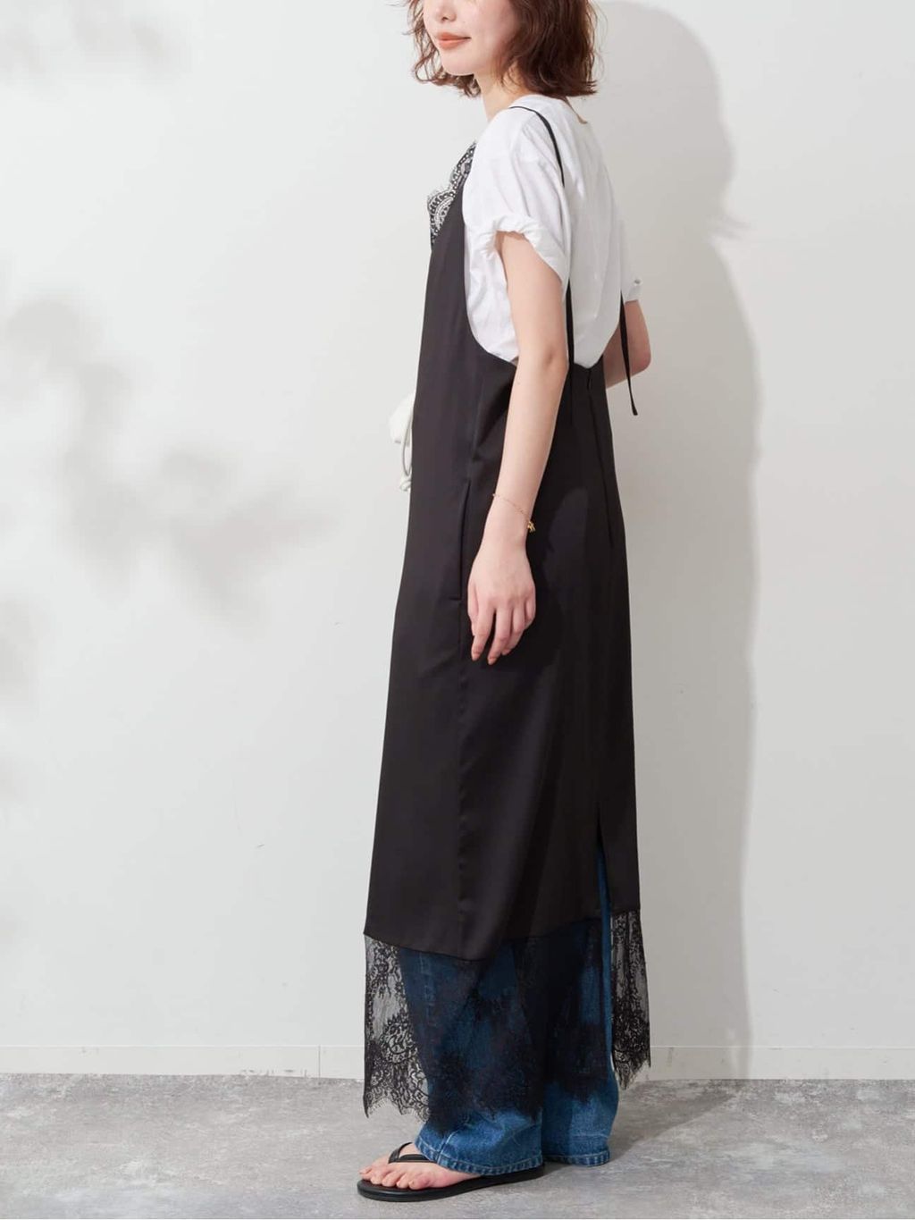 【SLOBE IENA】レースサテンワンピース WEB限定/追加2》レースサテンワンピースのコーディネートスナップ