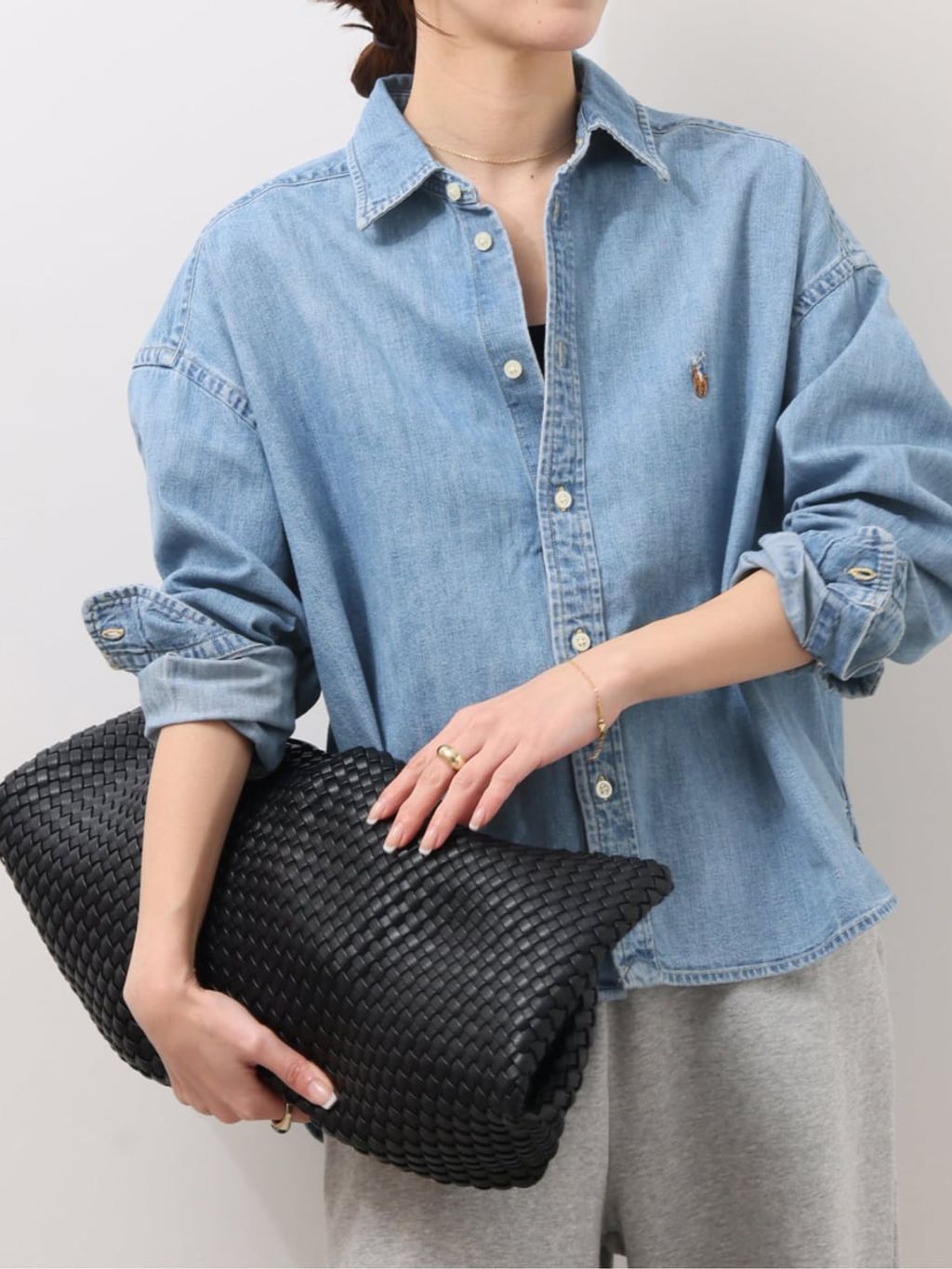 予約》【POLO RALPH LAUREN 】ワイド クロップドフィット デニムシャツ