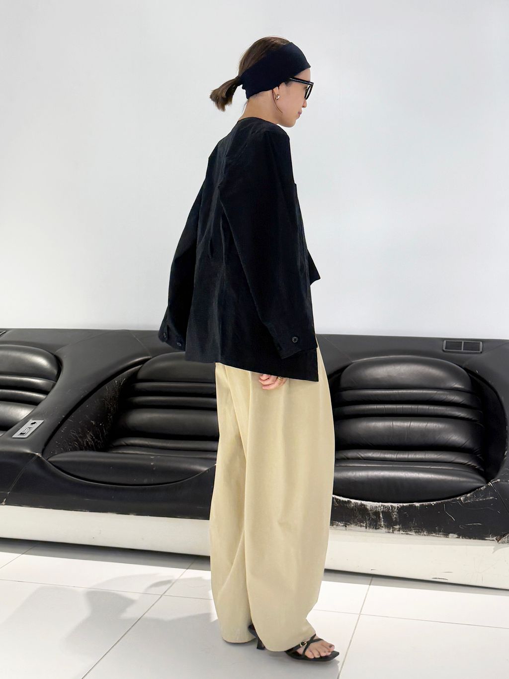 追加予約》ノーカラーサファリブルゾンのコーディネートスナップ