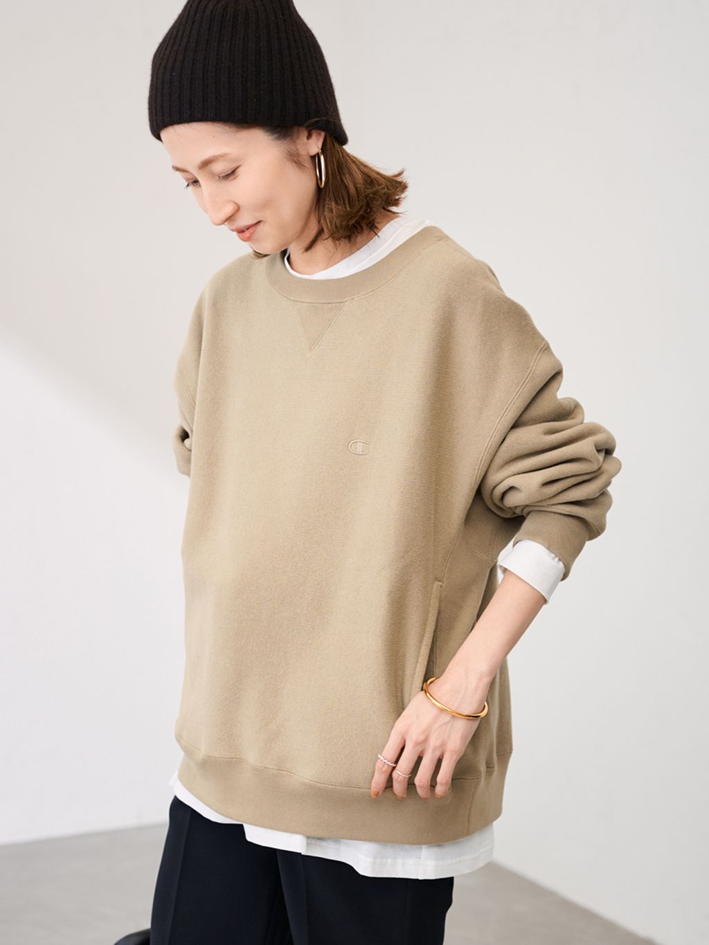 Champion 別注製品染めREVERSE WEAVEポケットのコーディネートスナップ