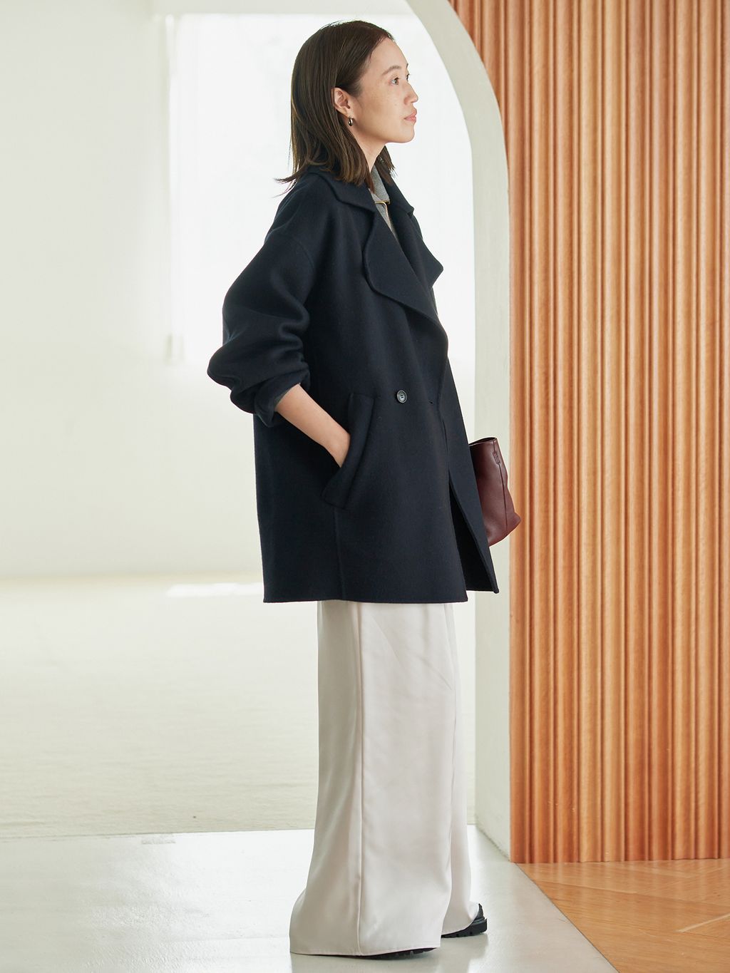 シリーズあり/追加予約》souple wool ダブルフェイスミドルコートの