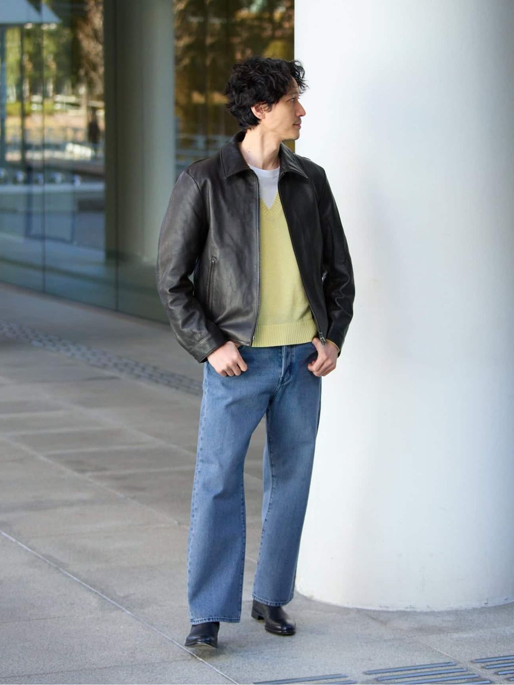 ラム アンティーク レザー ジャケットのコーディネートスナップ