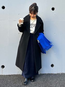 ポンテトルトメルトンコクーンチェスターロングコートのコーディネート 