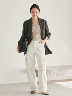 予約》sandy linen 混 ジャケットのコーディネートスナップ（mizuka