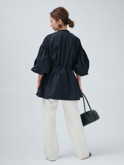 追加2予約》ノーカラーギャザーZIPブルゾンのコーディネートスナップ