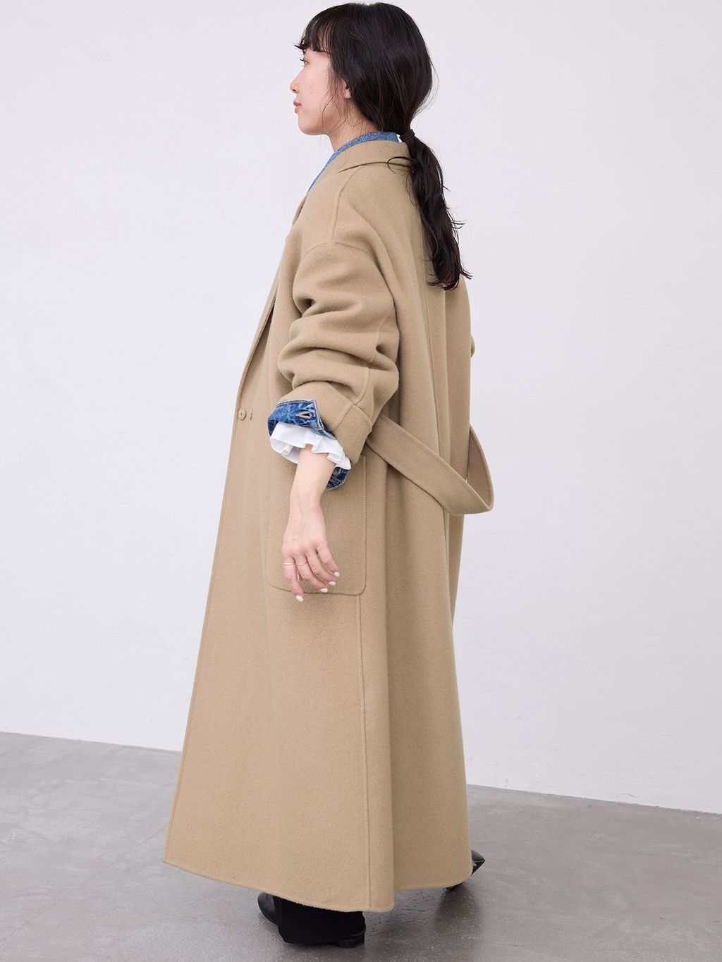 souple wool ダブルフェイスロングコートのコーディネートスナップ