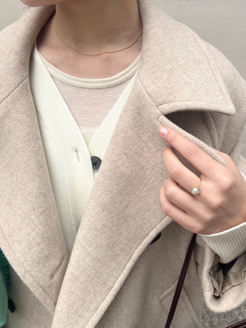 ダブルブレストハーフコートのコーディネートスナップ（aika）｜IENA