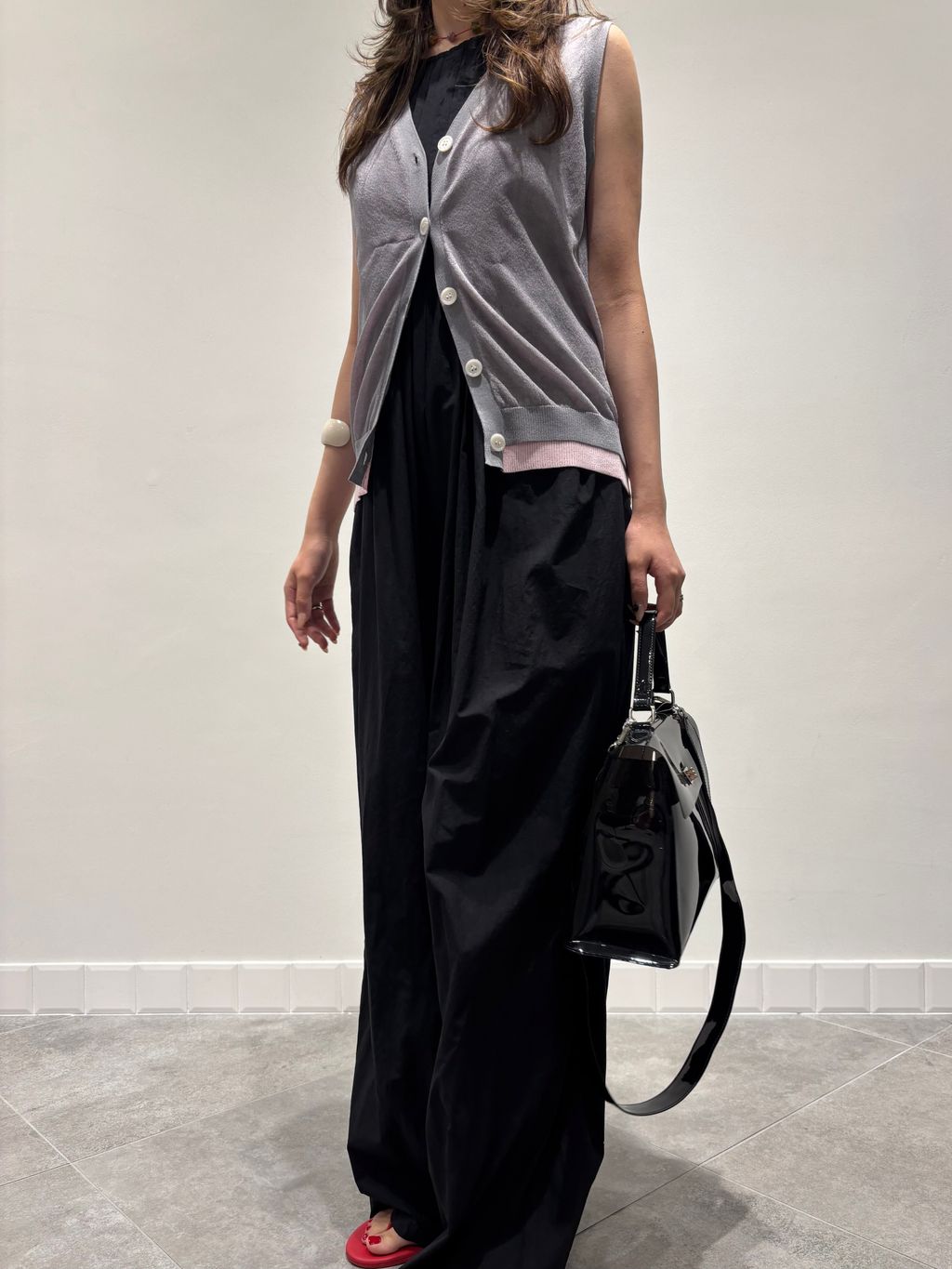手洗い可》IENA LA BOUCLE シアーニットバイカラーベストの