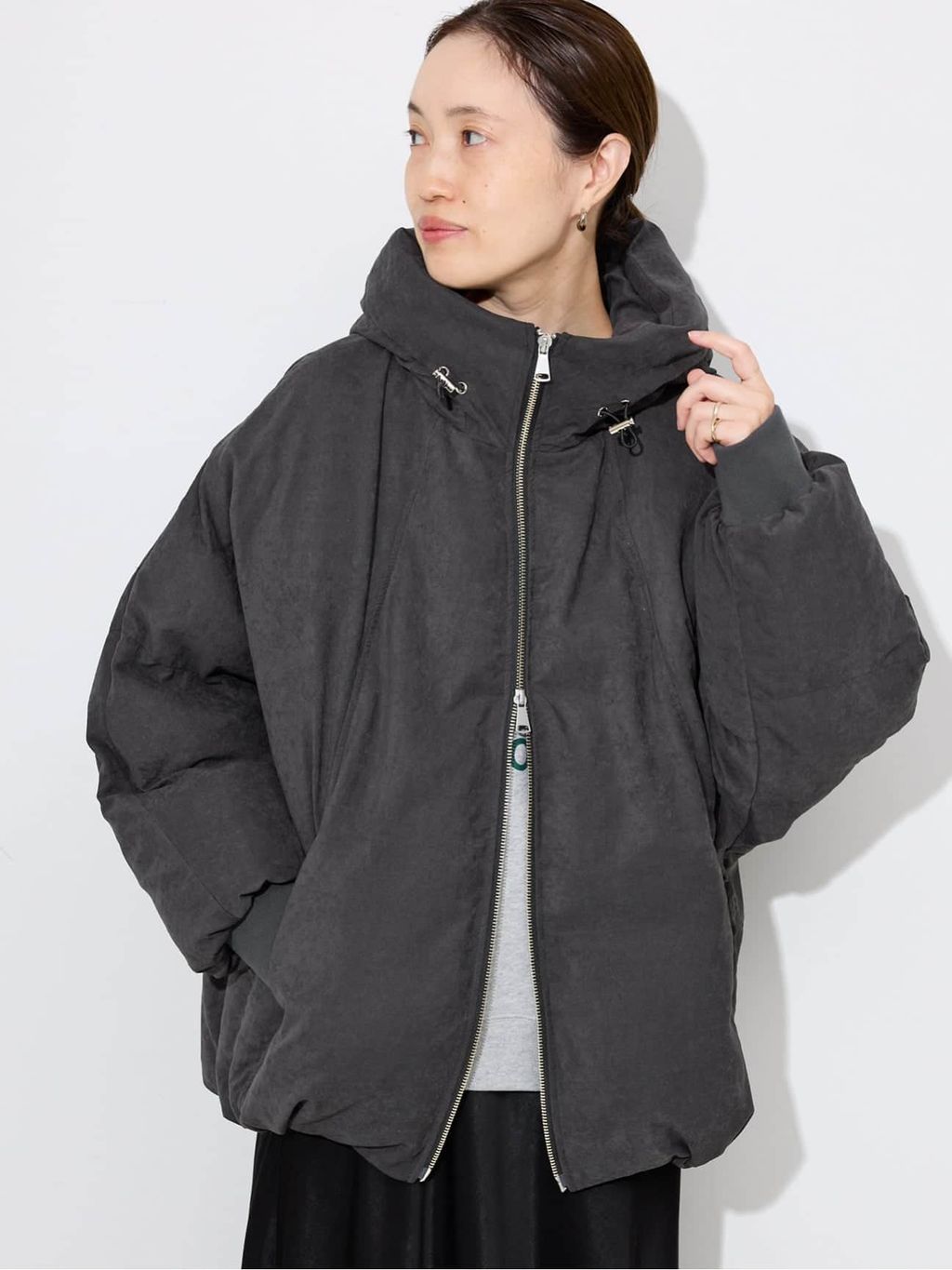 中綿ボリュームフードブルゾンのコーディネートスナップ（Sally