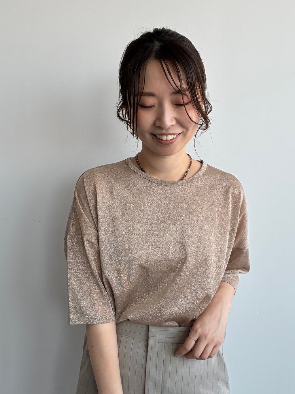 予約》ラメハーフスリーブTシャツのコーディネートスナップ（kodaka