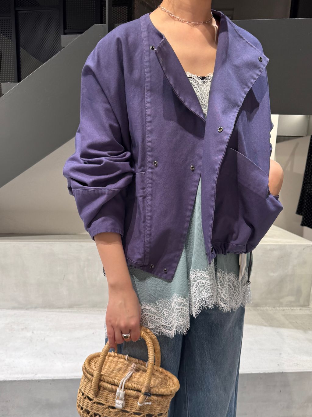 IENA LA BOUCLE 楊柳レースミニキャミドレスのコーディネートスナップ