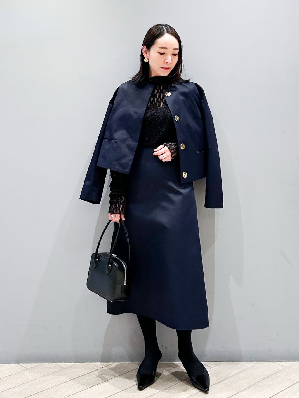 メモリーサテンWフェイスジャケットのコーディネートスナップ（chika