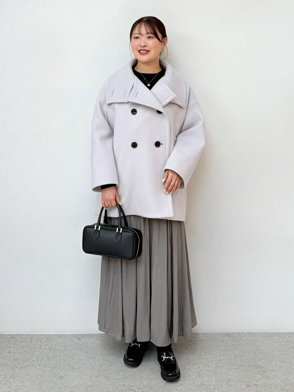 追加・WEB限定カラー》スタンドカラーオーバーコートのコーディネート