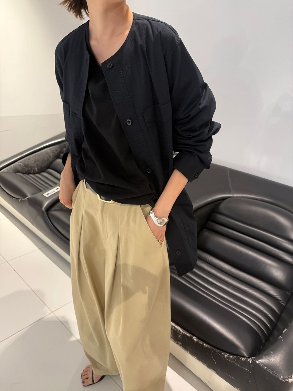 追加予約》ノーカラーサファリブルゾンのコーディネートスナップ