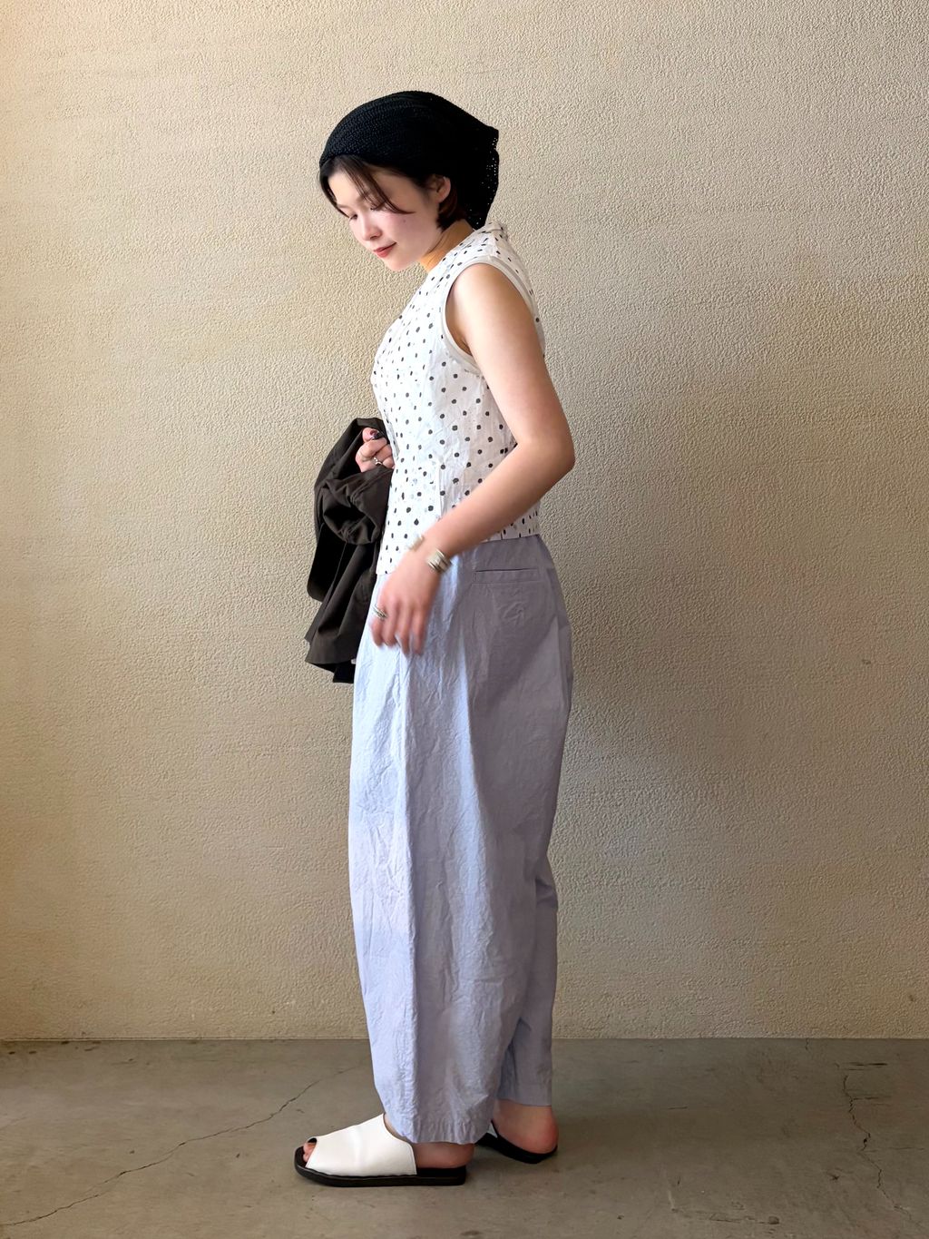 journal standard luxe COTTONリブベスト Khadi＆Co】 WAISTCOAT ORGANDY DOTSのコーディネートスナップ（A.D