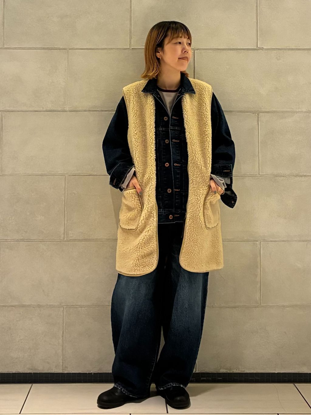 【美品】ジャーナルスタンダードラックス　ARMEN ロングベスト　リバーシブル ARMEN】ZIP-UP FLEECE LONG VESTのコーディネートスナップ（K.M