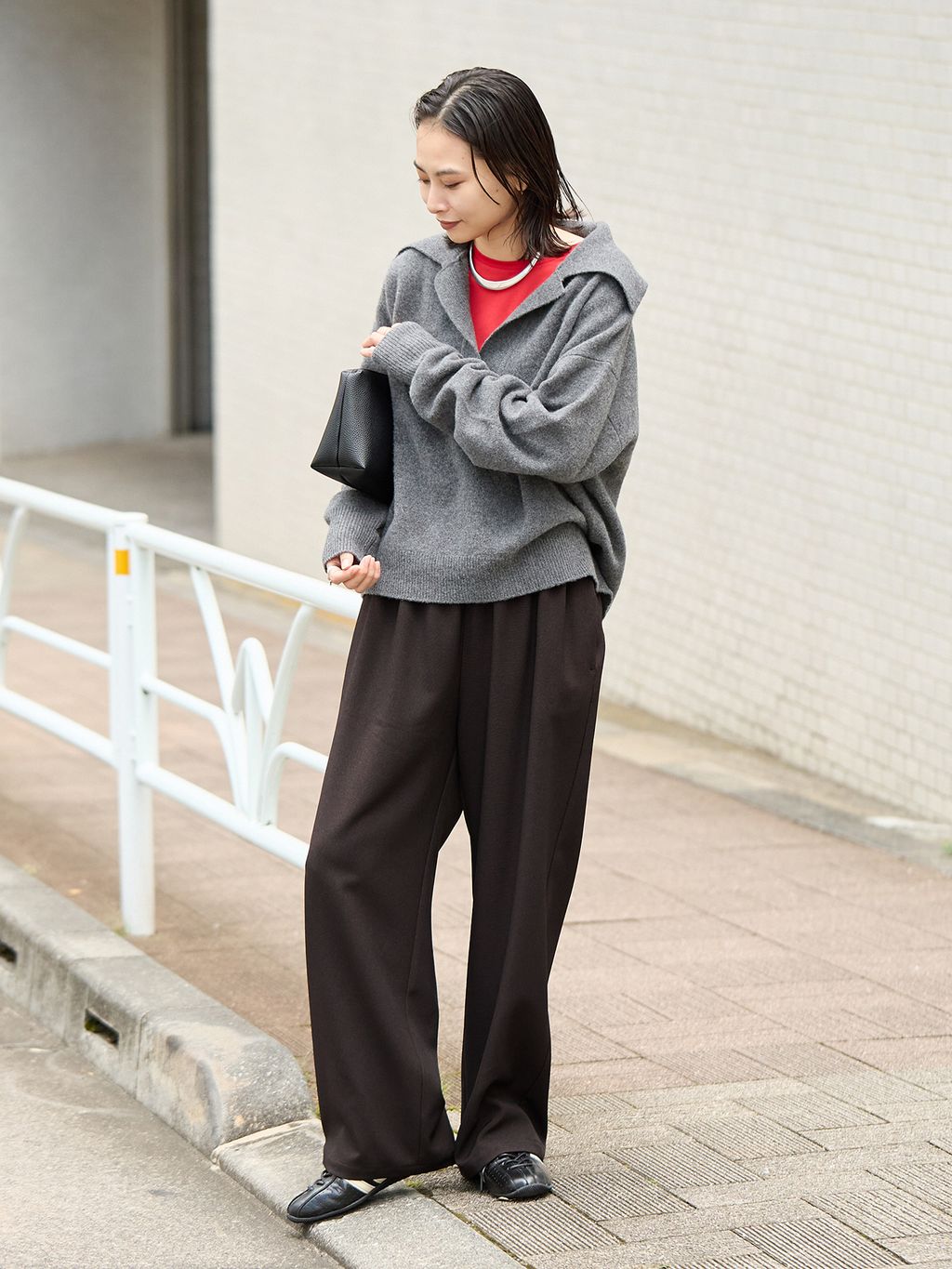 追加》ウールライクストレッチワイドパンツのコーディネートスナップ
