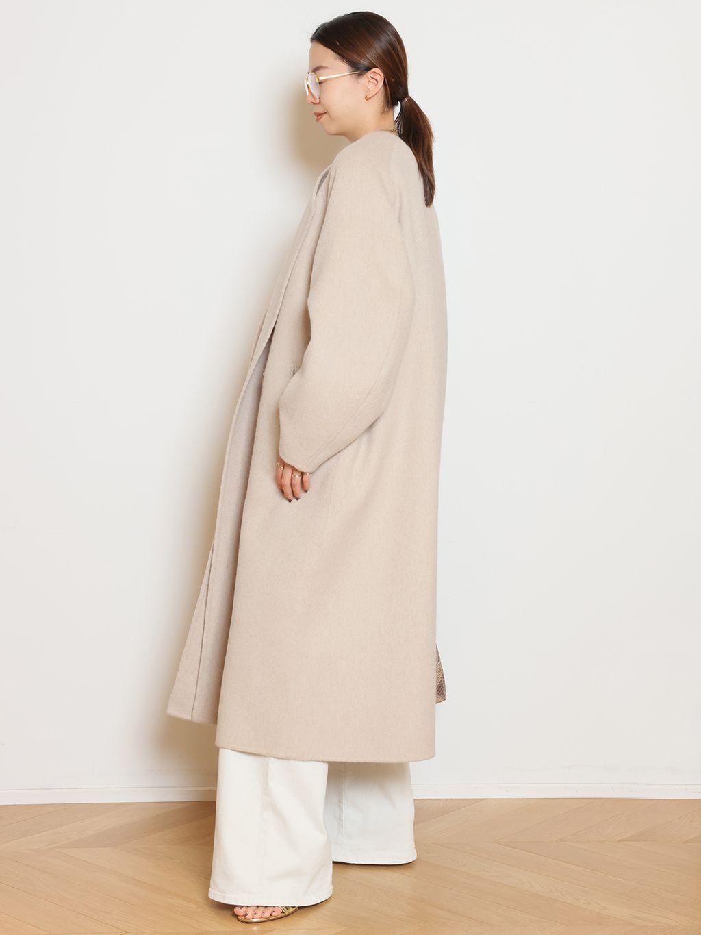 seri　MUSE de Deuxieme Classe ウールアンゴラ ウールアンゴラ ノーカラーコートのコーディネートスナップ（HASE