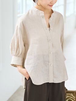 完全受注生産】SO リネンパールボタンギャザースリーブシャツの 